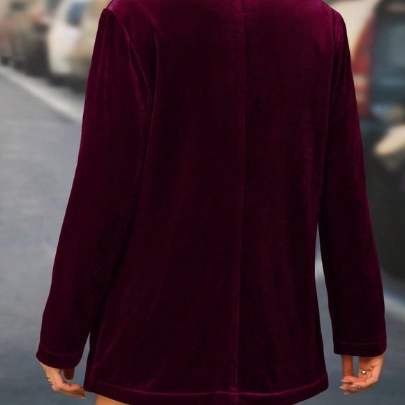 Burgundy Preppy Womens Shawl Collar Velvet Blazer - Picture 2 of 6